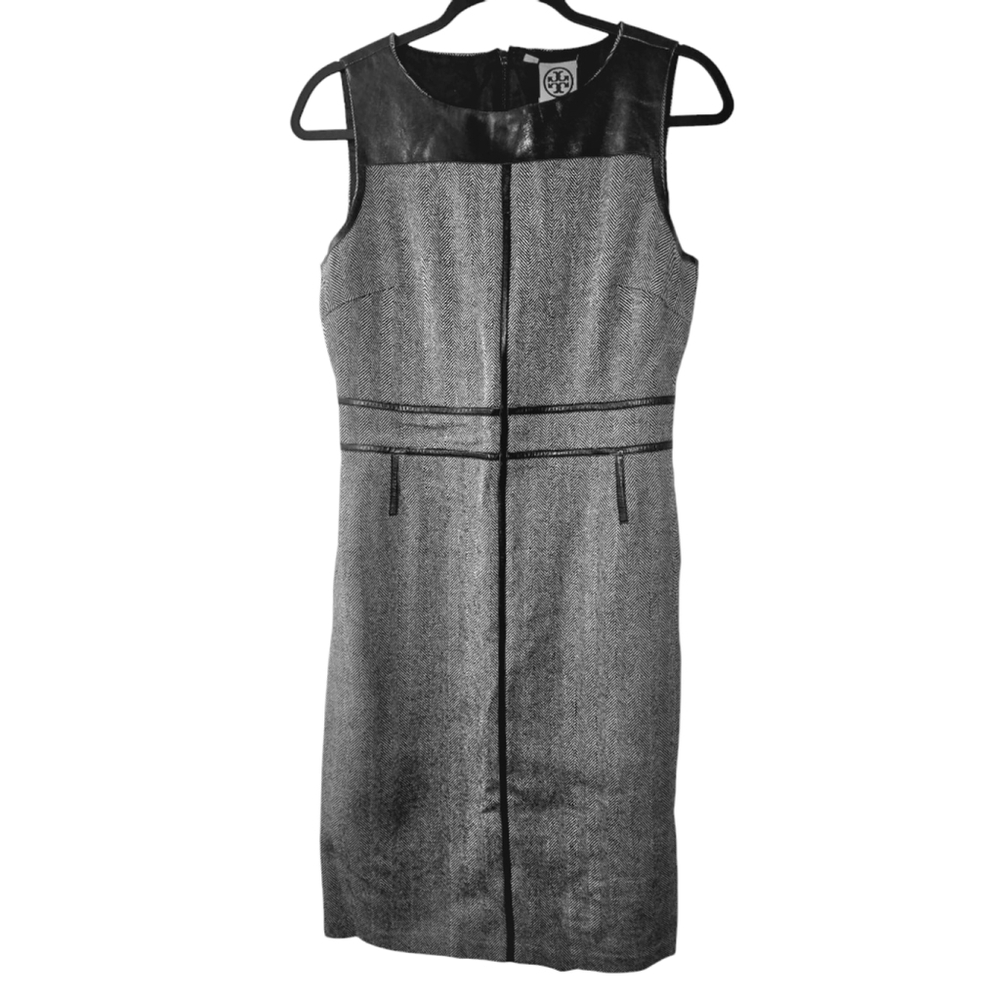 Tory Burch Women's Dress Size 6 Wool, Gray Pattern w/Leather
